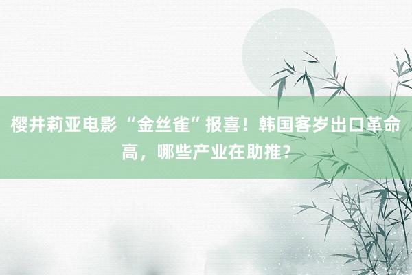 樱井莉亚电影 “金丝雀”报喜！韩国客岁出口革命高，哪些产业在助推？