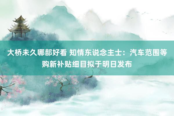 大桥未久哪部好看 知情东说念主士：汽车范围等购新补贴细目拟于明日发布