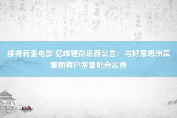 樱井莉亚电影 亿纬锂能最新公告：与好意思洲某集团客户签署配合左券