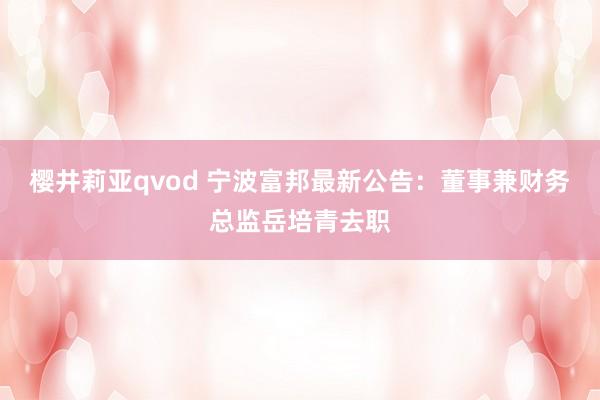 樱井莉亚qvod 宁波富邦最新公告：董事兼财务总监岳培青去职