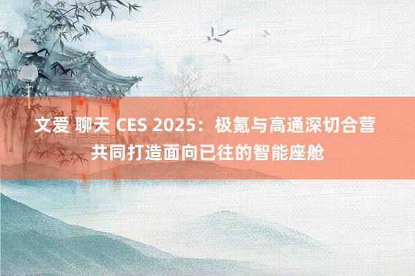 文爱 聊天 CES 2025：极氪与高通深切合营 共同打造面向已往的智能座舱