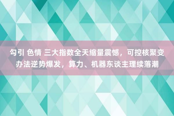 勾引 色情 三大指数全天缩量震憾，可控核聚变办法逆势爆发，算力、机器东谈主理续落潮
