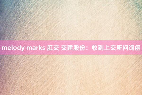melody marks 肛交 交建股份：收到上交所问询函